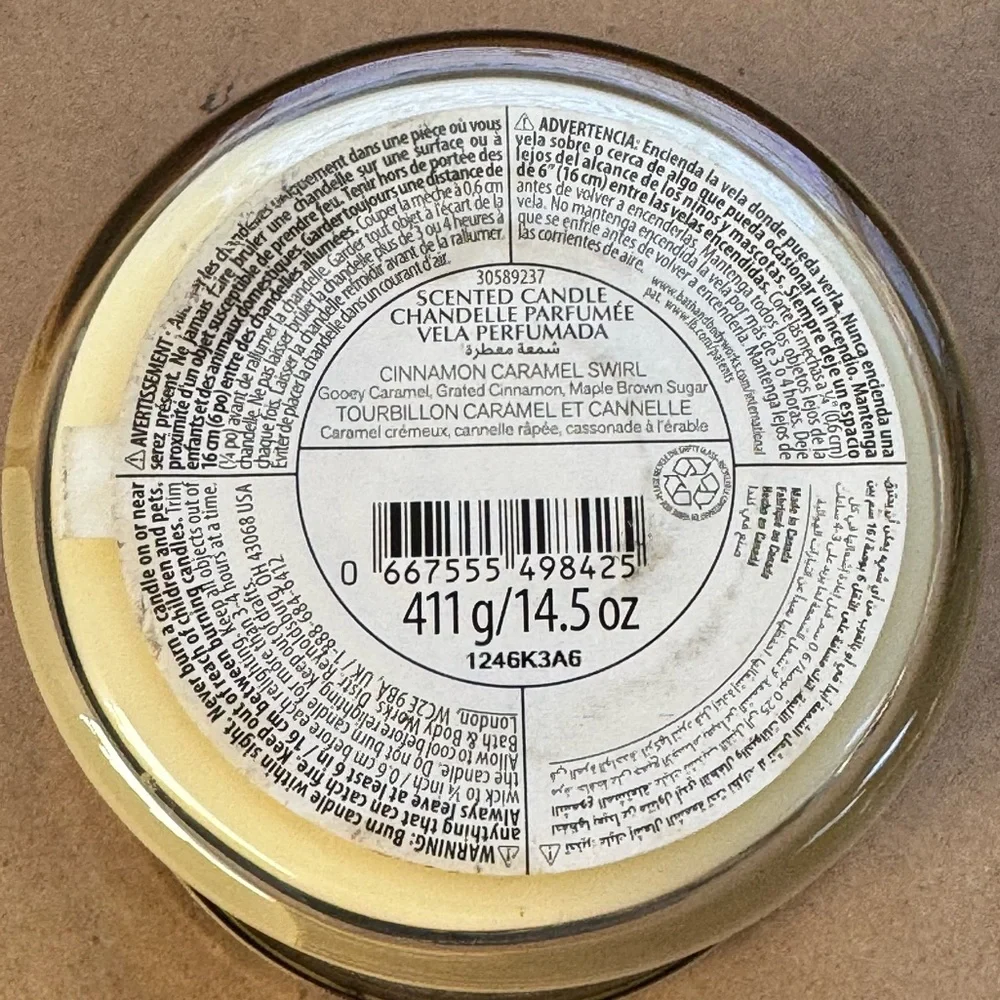 Bath and Body Works Cinnamon Caramel Swirl Three Wick Candle. 14.5 oz/411g - Picture 3 of 5